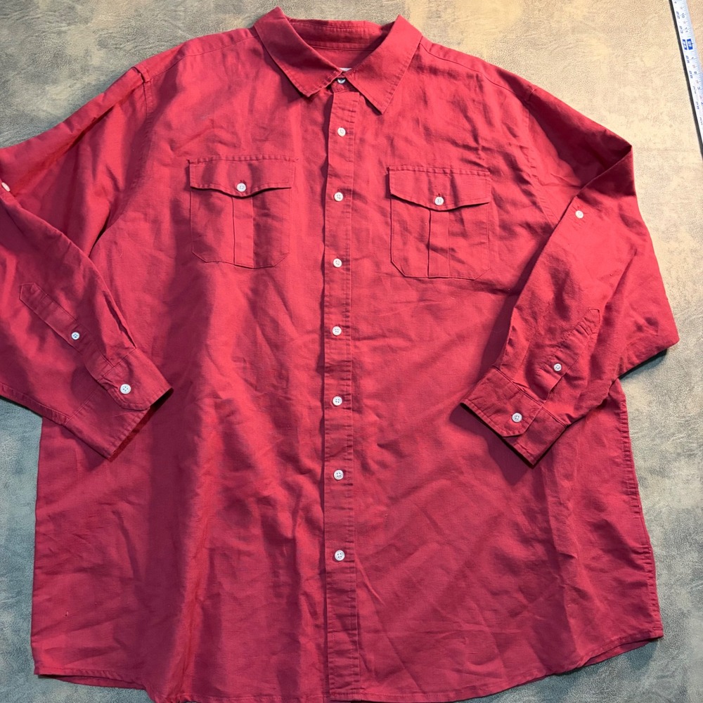 True Nation Shirt Mens 3XL Red Linen Blend Roll Tab Convertible Sleeve